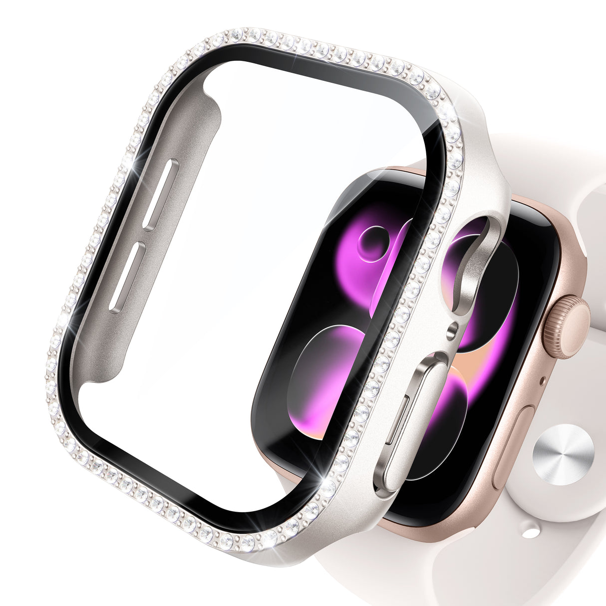 NIMASO Apple watch 11/10/9/8/7/6/5/4/SE3/SE2/SE 対応 キラキラ保護カバー+ガラスフィルム 一体型 防水防塵 1点セット