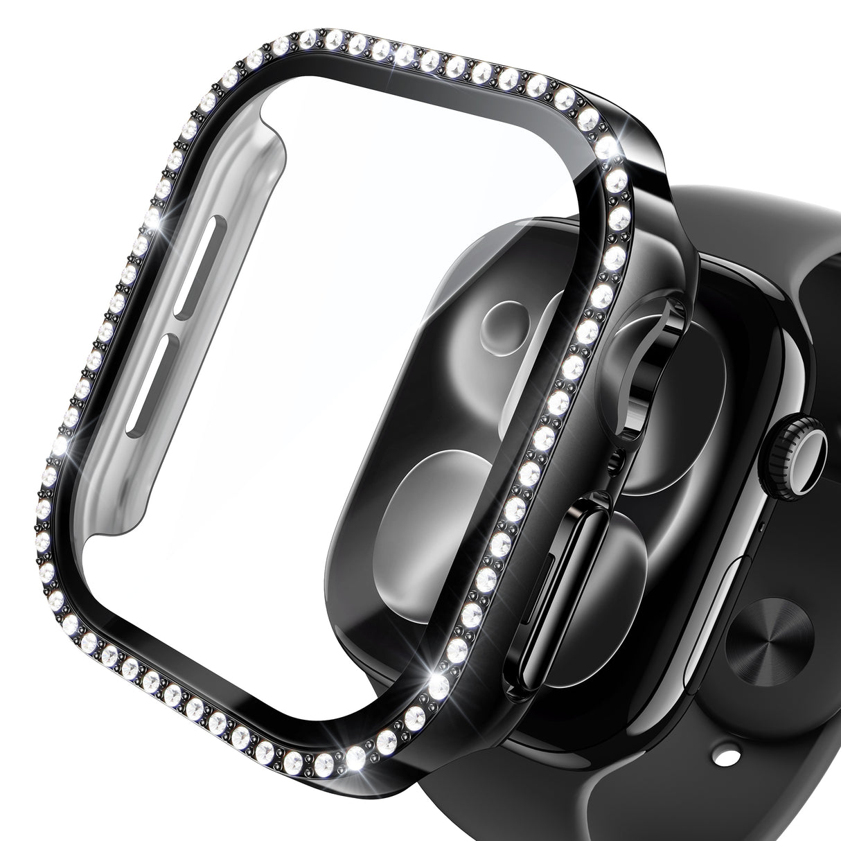 NIMASO Apple watch 11/10/9/8/7/6/5/4/SE3/SE2/SE 対応 キラキラ保護カバー+ガラスフィルム 一体型 防水防塵 1点セット