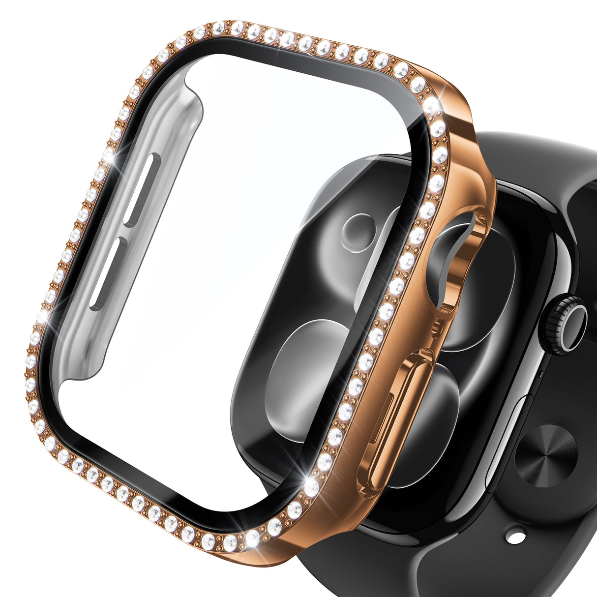 NIMASO Apple watch 11/10/9/8/7/6/5/4/SE3/SE2/SE 対応 キラキラ保護カバー+ガラスフィルム 一体型 防水防塵 1点セット