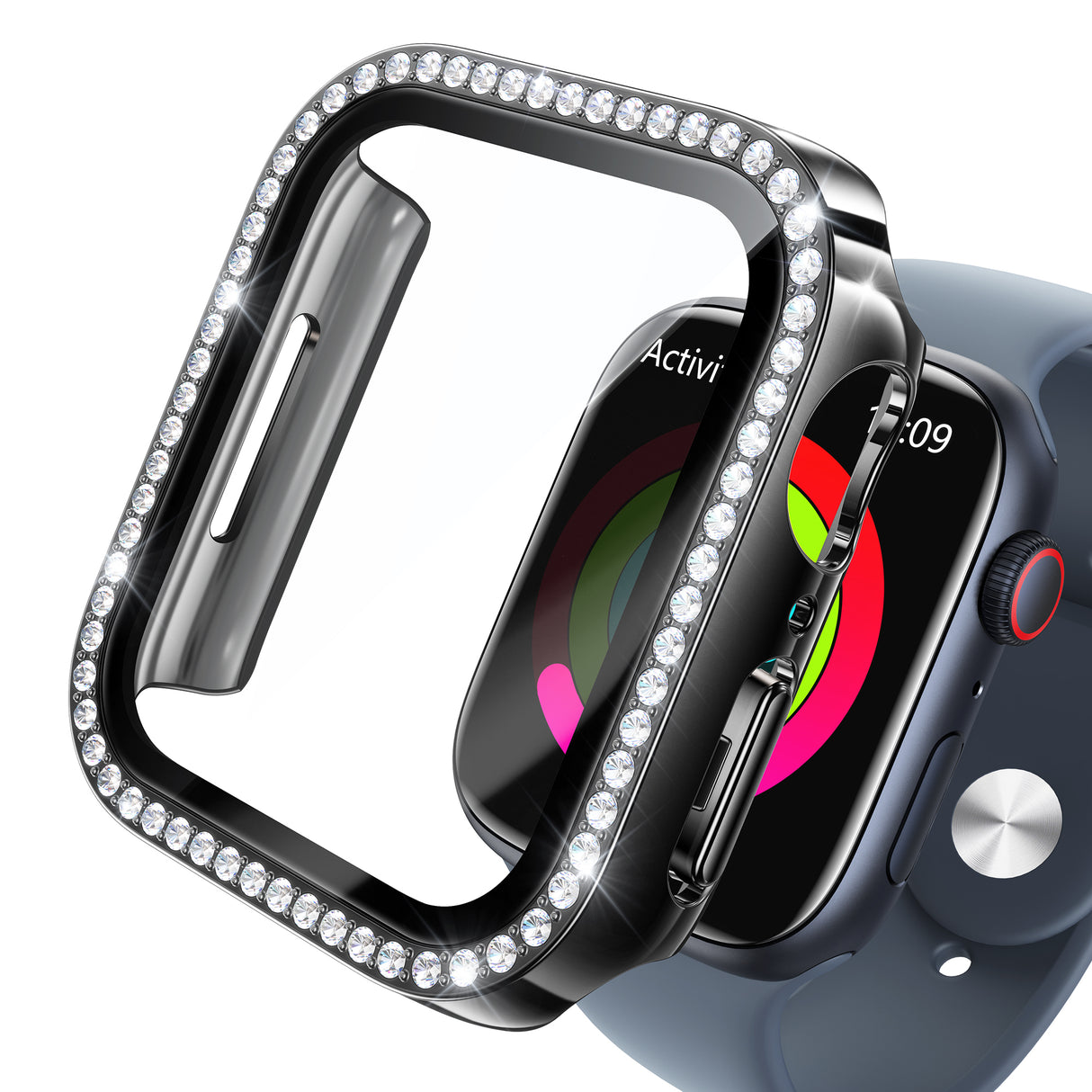 NIMASO Apple watch 11/10/9/8/7/6/5/4/SE3/SE2/SE 対応 キラキラ保護カバー+ガラスフィルム 一体型 防水防塵 1点セット