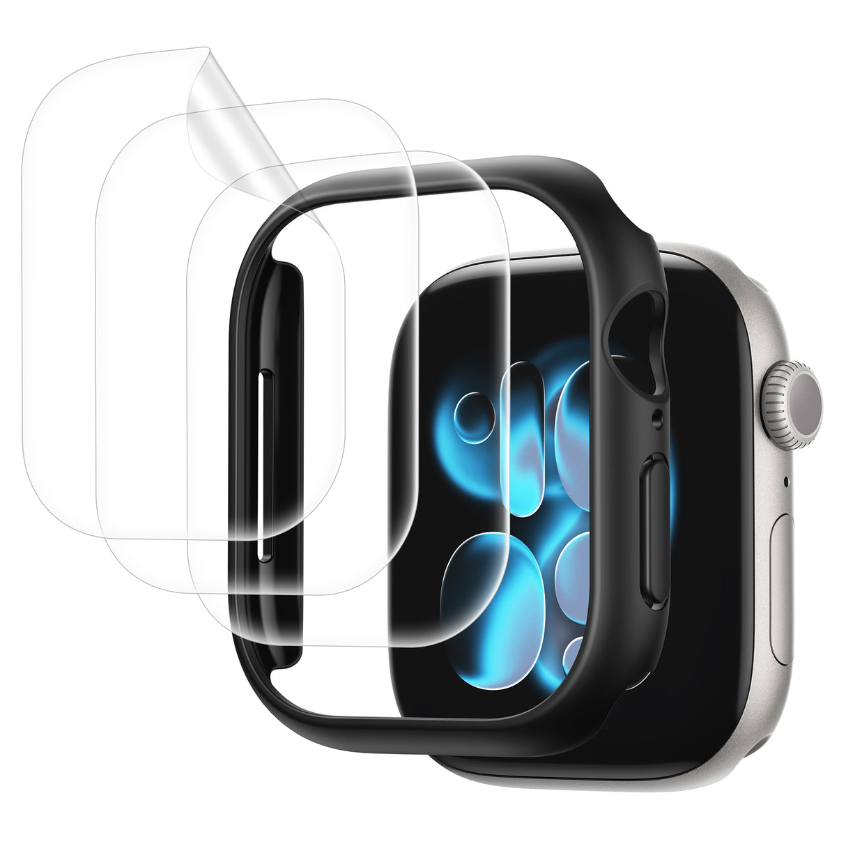 NIMASO Apple Watch Series 11/10/9/8/7 42/45/46mm用保護カバー 保護フィルム付き【3枚組】軽量 側面衝撃防止 高感度タッチ 指紋防止 気泡レス