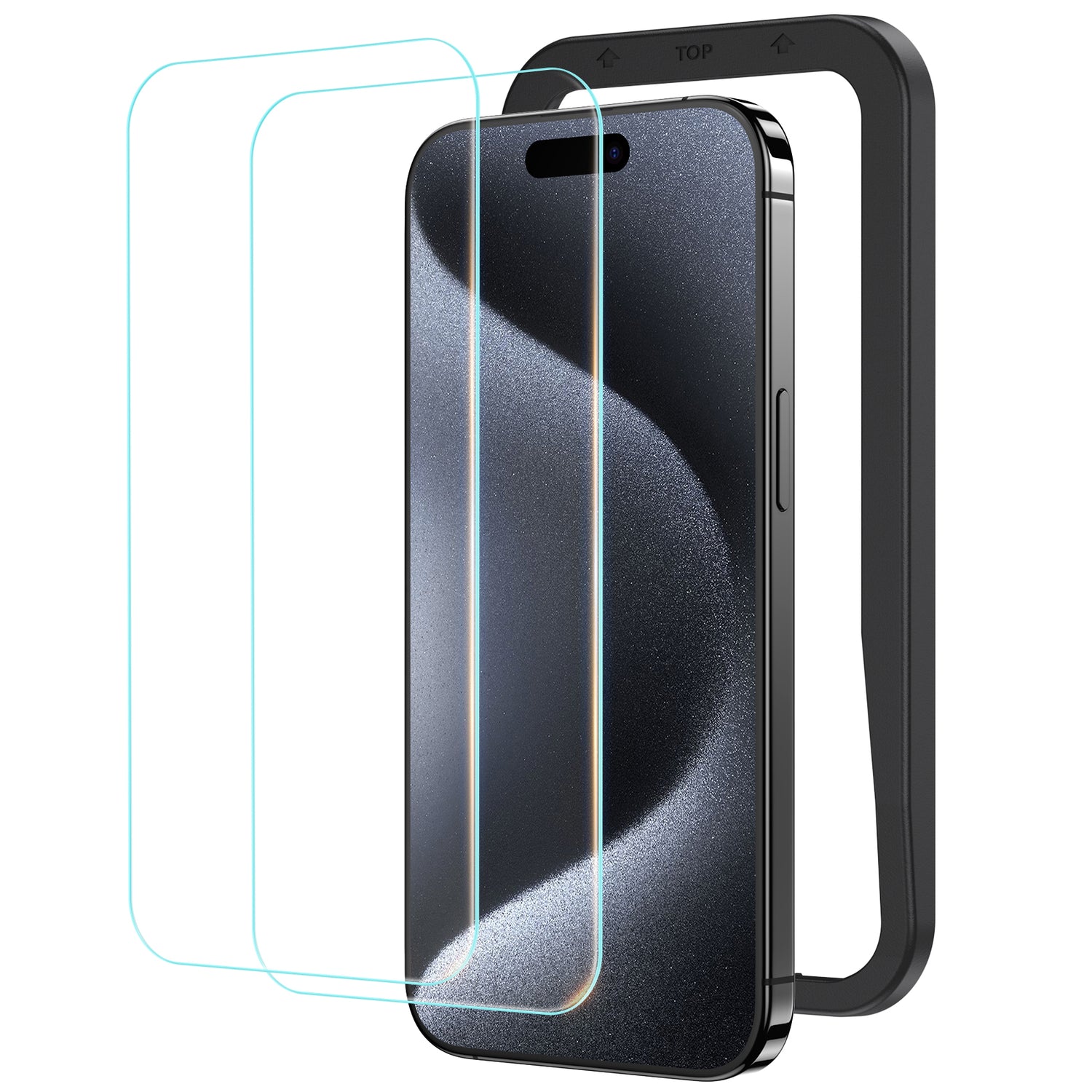 NIMASO ガラスフィルム iPhone 15/Plus/Pro/Pro Max用 光沢仕様 ガラスフィルム ガイド枠付き 【2枚】