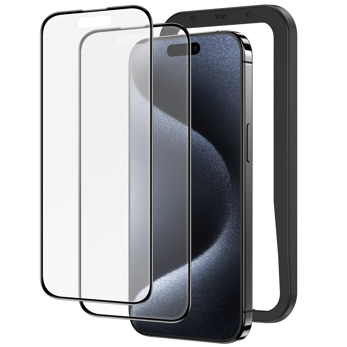 NIMASO iPhone 15/Plus/Pro/Pro Max用 アンチグレア ガラスフィルム 全面保護 黒縁あり ガイド枠付き 2枚セット