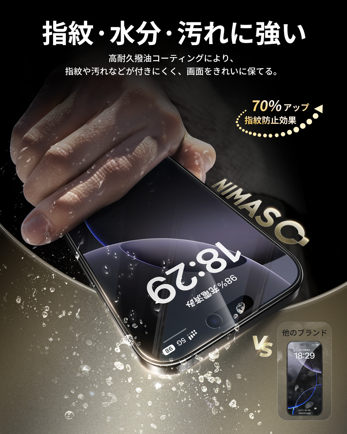 NIMASO iPhone 16 Plus/16 Pro/16 Pro Max 用 「バリ楽Box」ブルーライトカット 強化ガラスフィルム 黒縁あり ガイド枠付き【2枚】