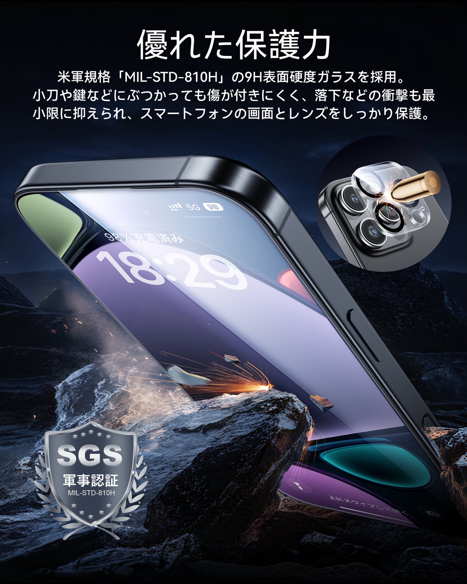 NIMASO iPhone 16 Pro/Pro Max用 強化ガラスフィルム(2枚)+カメラフィルム(2枚) 黒縁あり 自動除塵ガイド枠 硬度9H