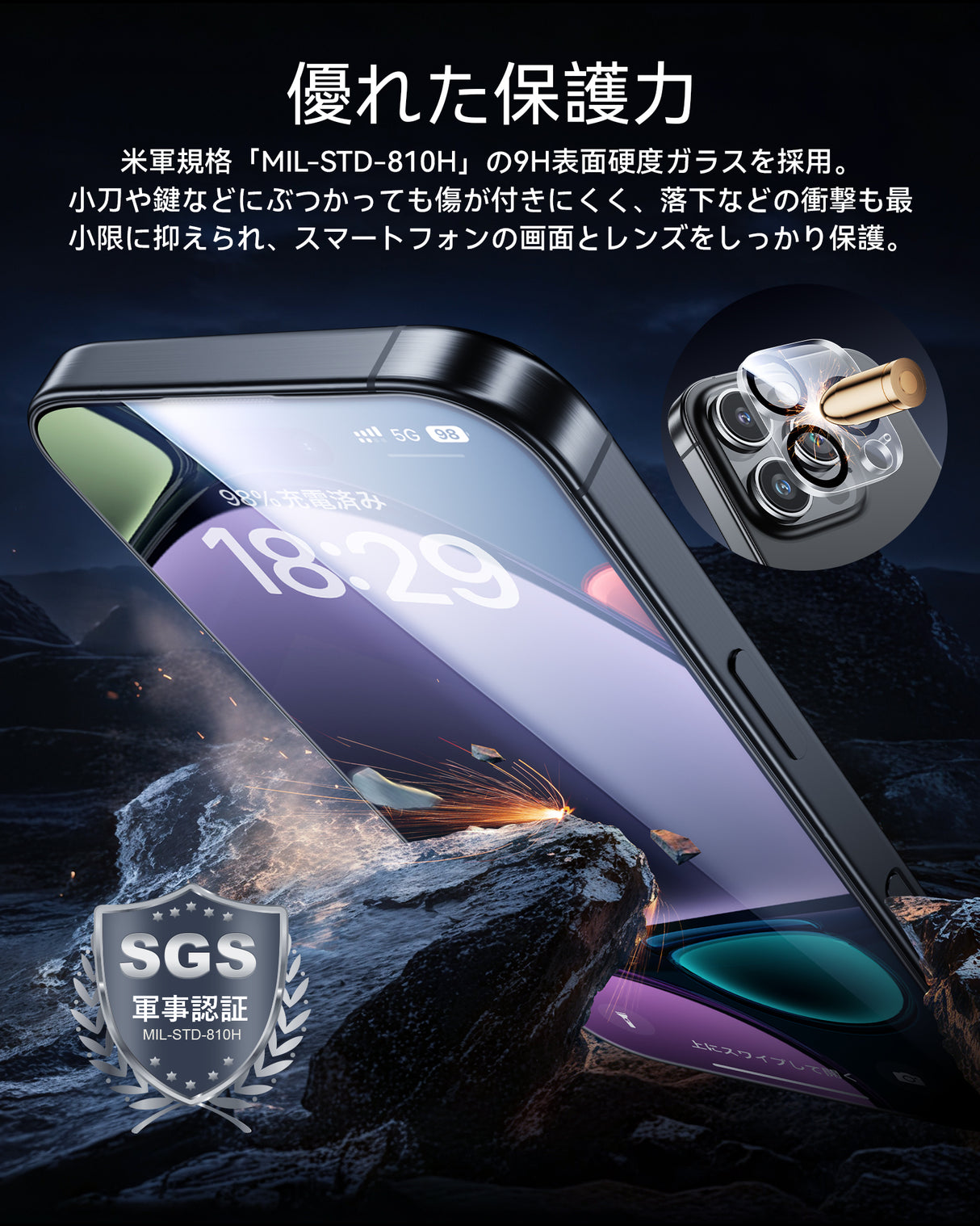 NIMASO iPhone 16 Pro/Pro Max/Plus用 強化ガラスフィルム+カメラフィルム【1枚/2枚セット】 黒縁あり 自動除塵ガイド枠 硬度9H