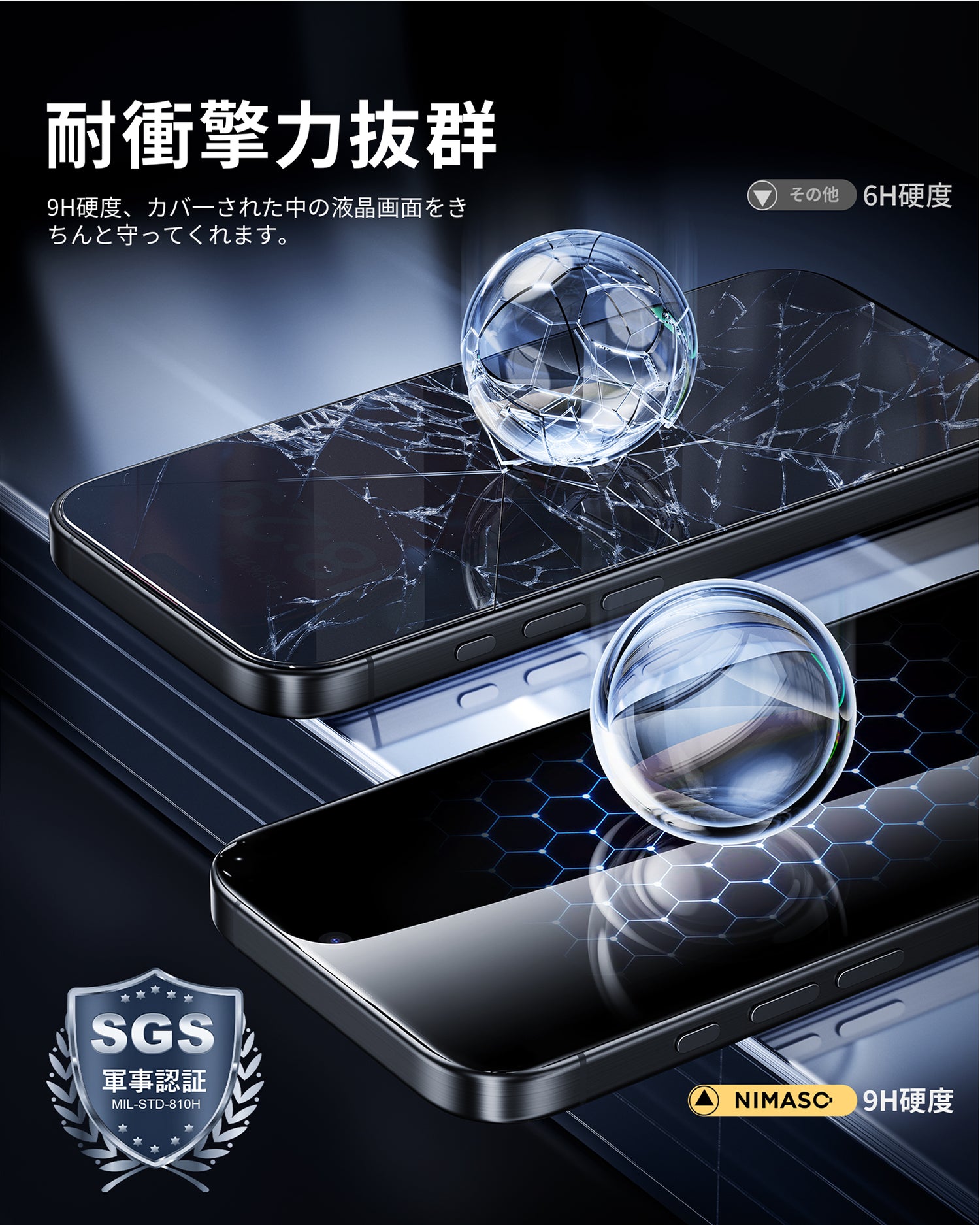 NIMASO  iPhone 16/Plus用 28°覗き見防止 ガラスフィルム ガイド枠付き【2枚】
