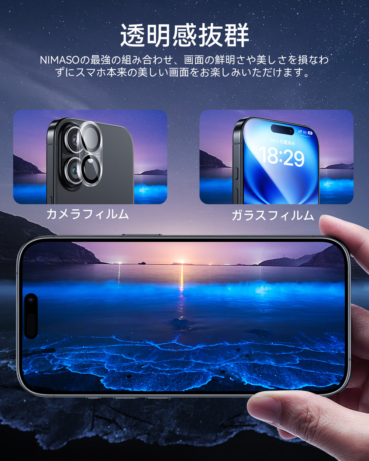 NIMASO Tempered Glass Film (2 Sheets) + Camera Film (2 Sheets) for iPhone 16/Plus with Guide Frame, 9H Hardness