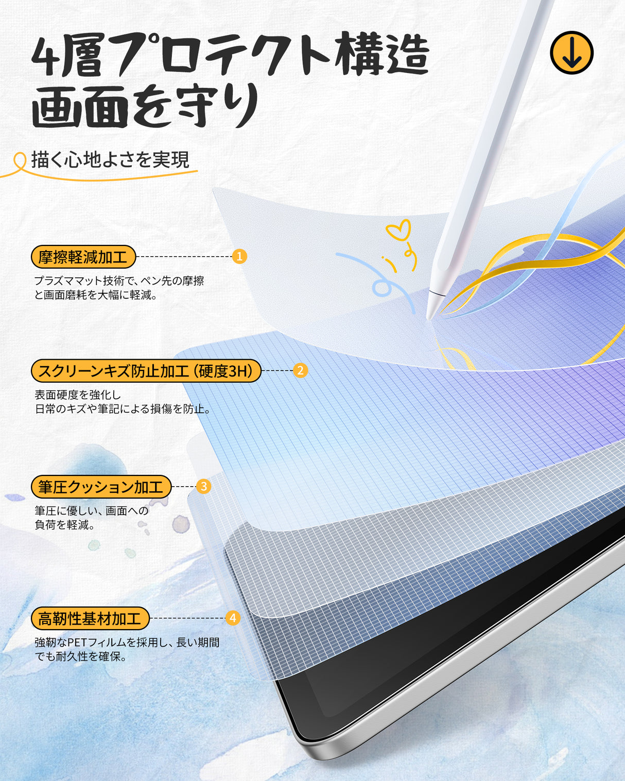 NIMASO ペーパーライクフィルム iPad 第11世代(A16)2025/iPad 第10世代 2022用 10.9インチ アンチグレア 反射低減 位置決めガイド付き 紙のような描き心地