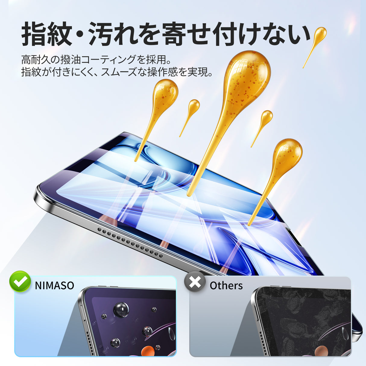 NIMASO ブルーライトカットガラスフィルム iPad Air 11 インチ M4 第8世代 2026/iPad Air M3 第7世代 2025/iPad Air M2 第6世代 2024用 ガイド枠付き