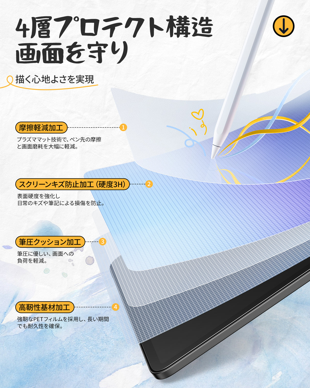 NIMASO ペーパーライクフィルム iPad Air 11インチ M4 2026用/M3 2025用/M2 2024用 アンチグレア 反射低減 指紋防止 紙のような描き心地 位置決めガイド付き