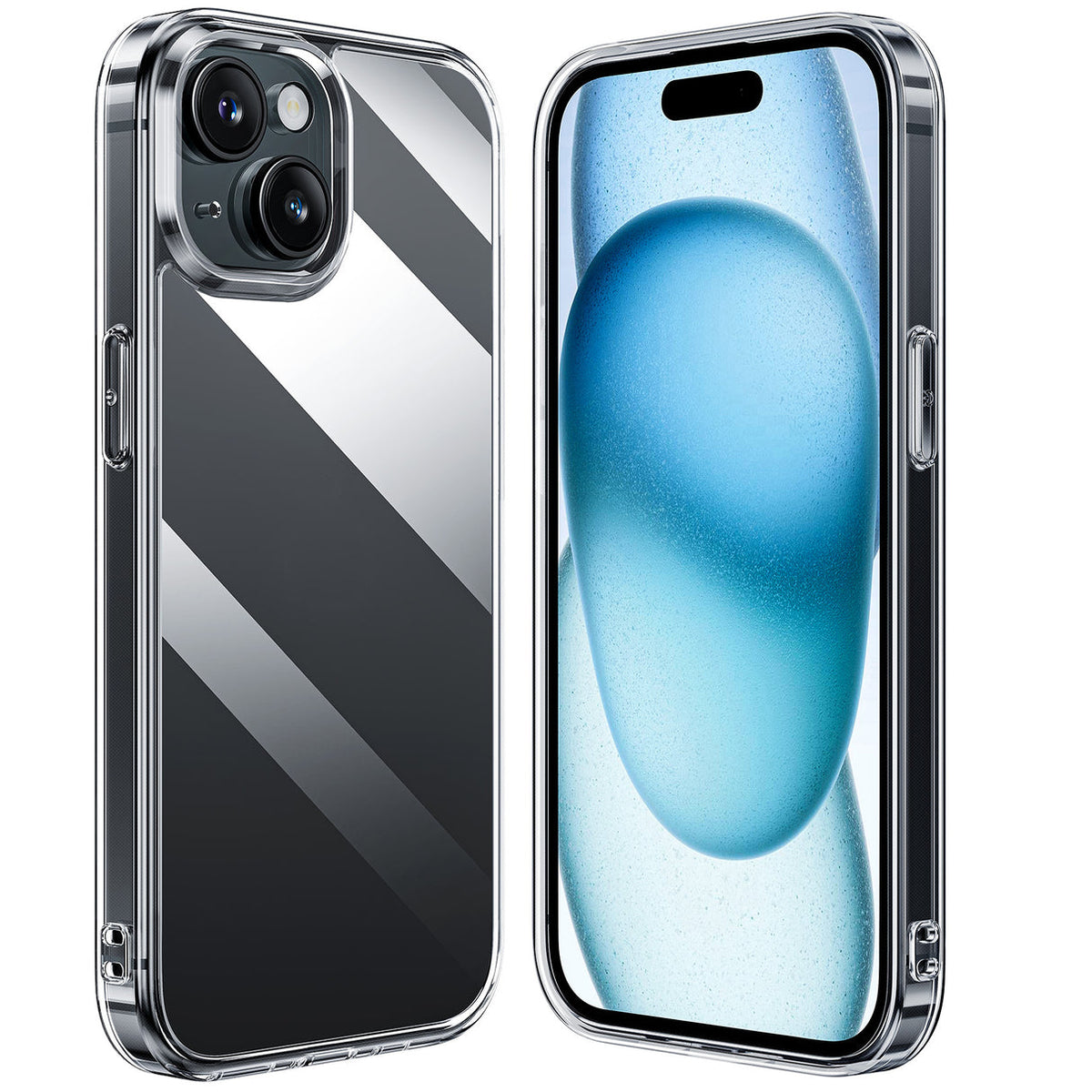 NIMASO iPhone 15用 ケース 背面強化ガラス クリア ワイヤレス充電対応 TPU