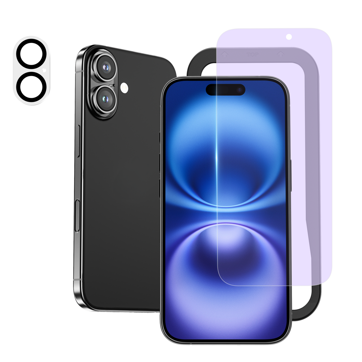 NIMASO Blue Light Blocking Tempered Glass Screen Protector for iPhone 16/Pro/16 Pro Max, Reduces Eye Strain, Includes Black Bezel and Automatic Dust Removal Guide Frame (2 Screens)