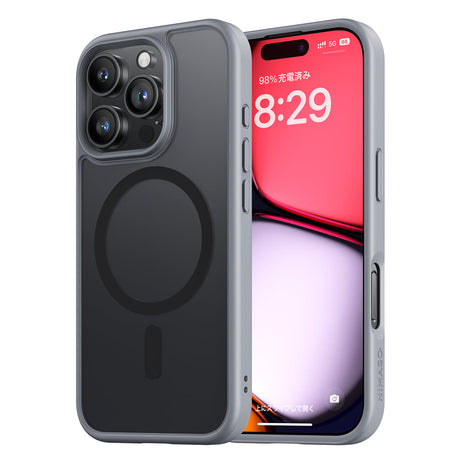 iPhone 16Pro用ケース MagSafe対応 マット仕上げ スマホケース(黒羽シリーズ)グレー