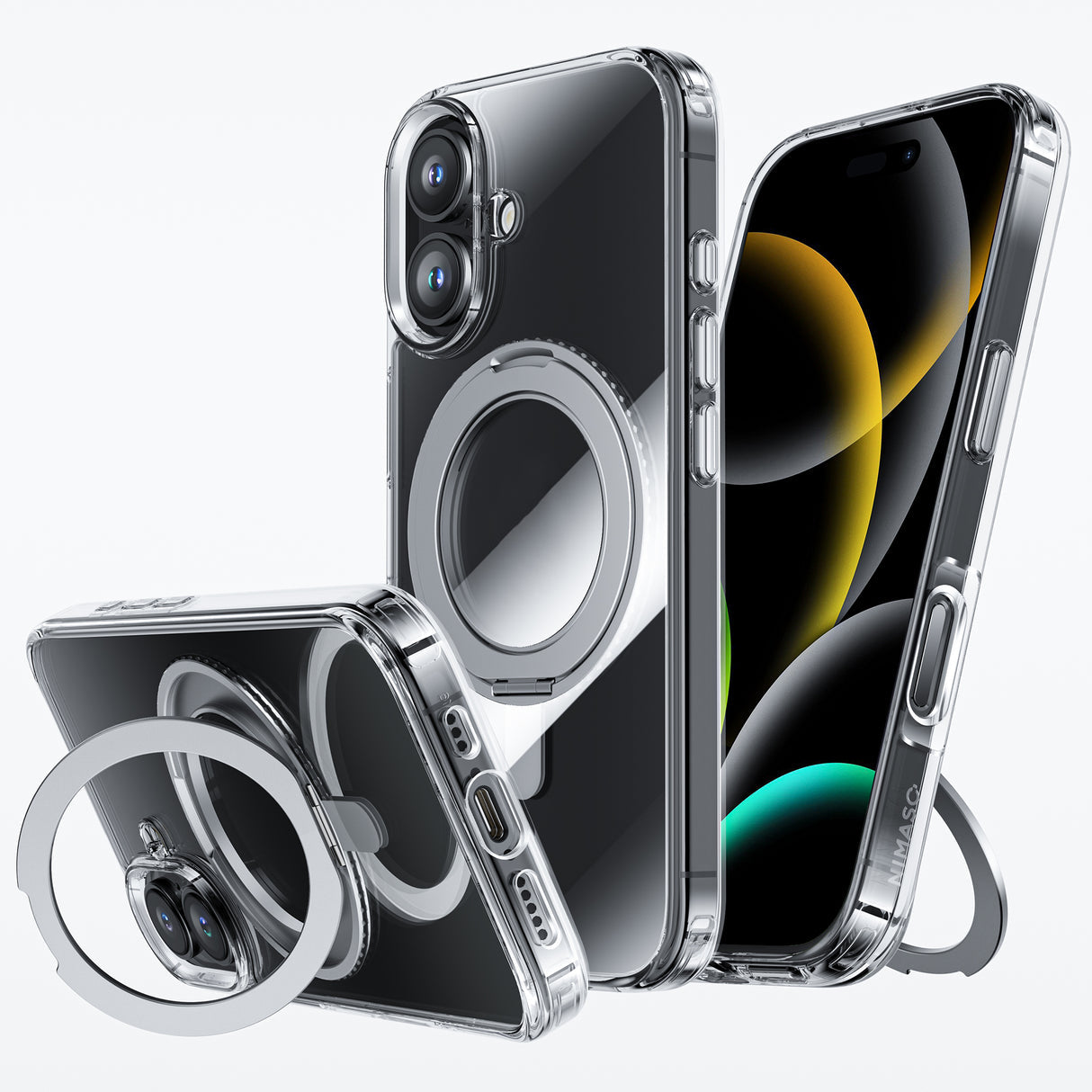 NIMASO  iPhone 16/Pro/Pro Max用ケース MagSafe対応 360°回転スタンドケース(氷星シリーズ)