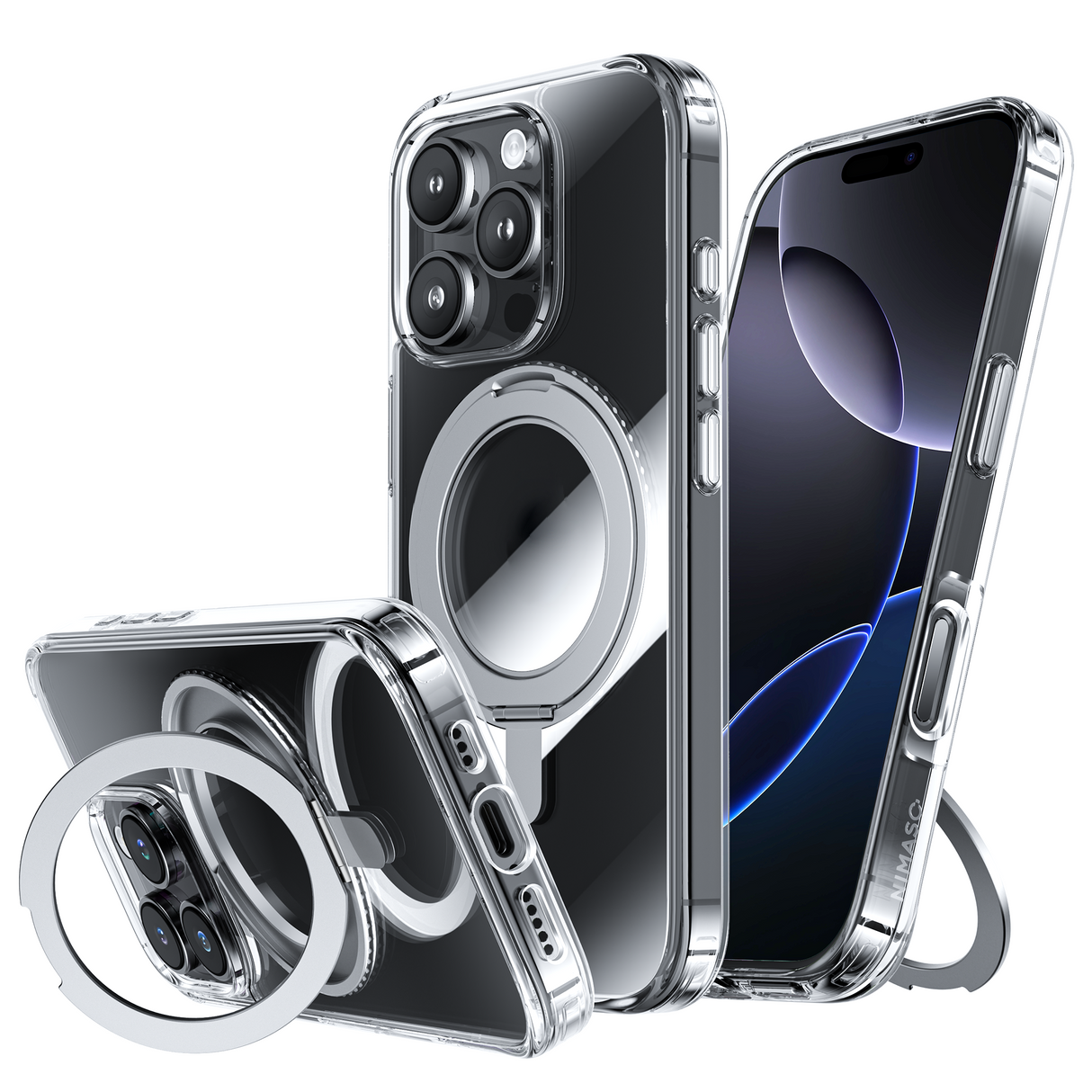 NIMASO  iPhone 16/Pro/Pro Max用ケース MagSafe対応 360°回転スタンドケース(氷星シリーズ)