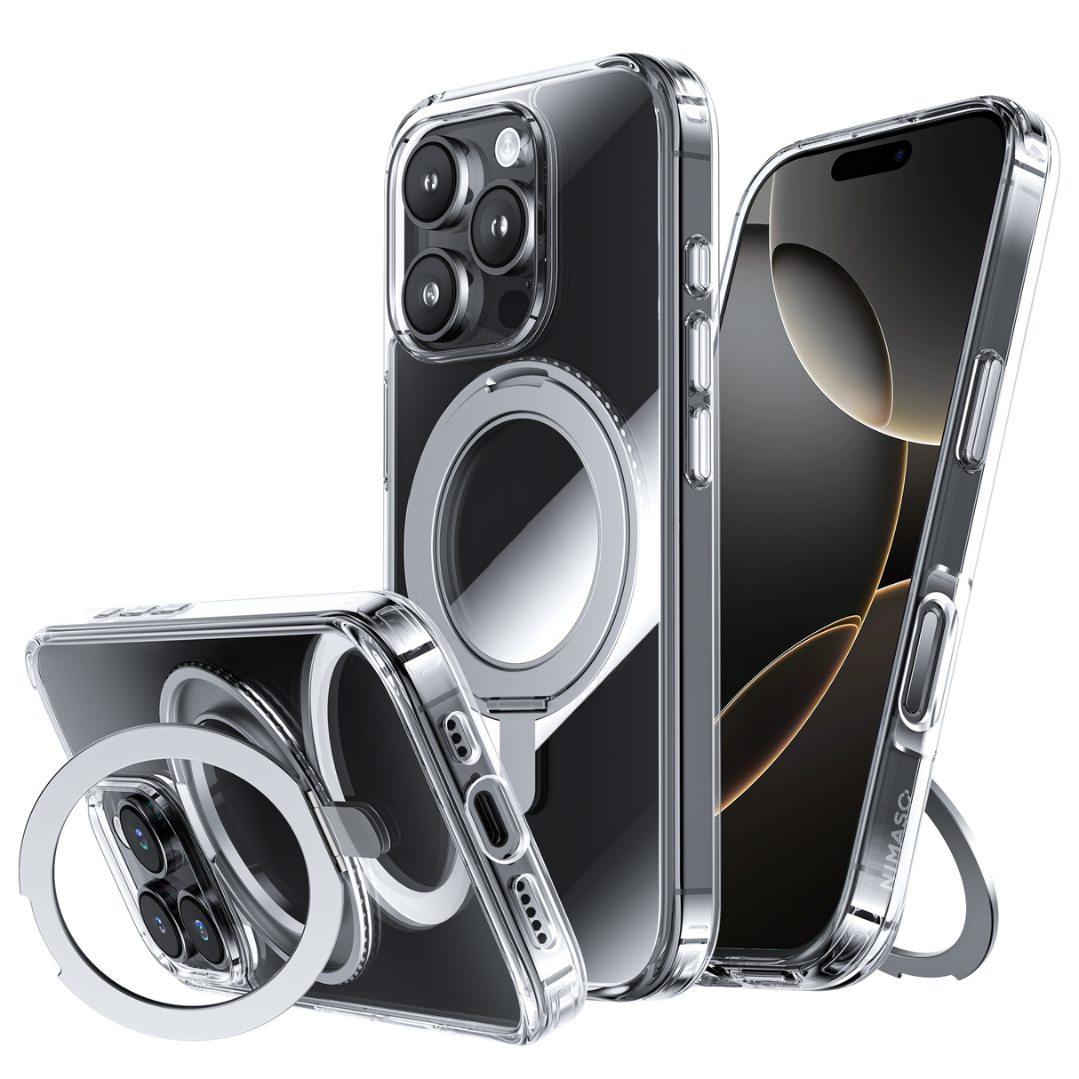 NIMASO  iPhone 16/Pro/Pro Max用ケース MagSafe対応 360°回転スタンドケース(氷星シリーズ)