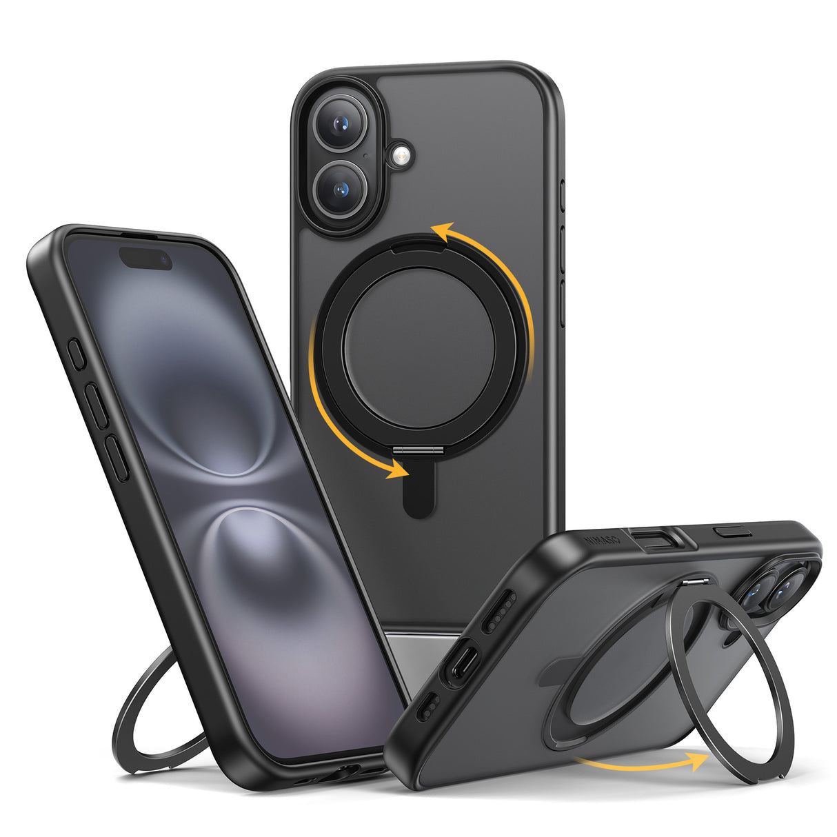 iPhone 16Plus用ケース MagSafe対応 360°回転スタンドケース