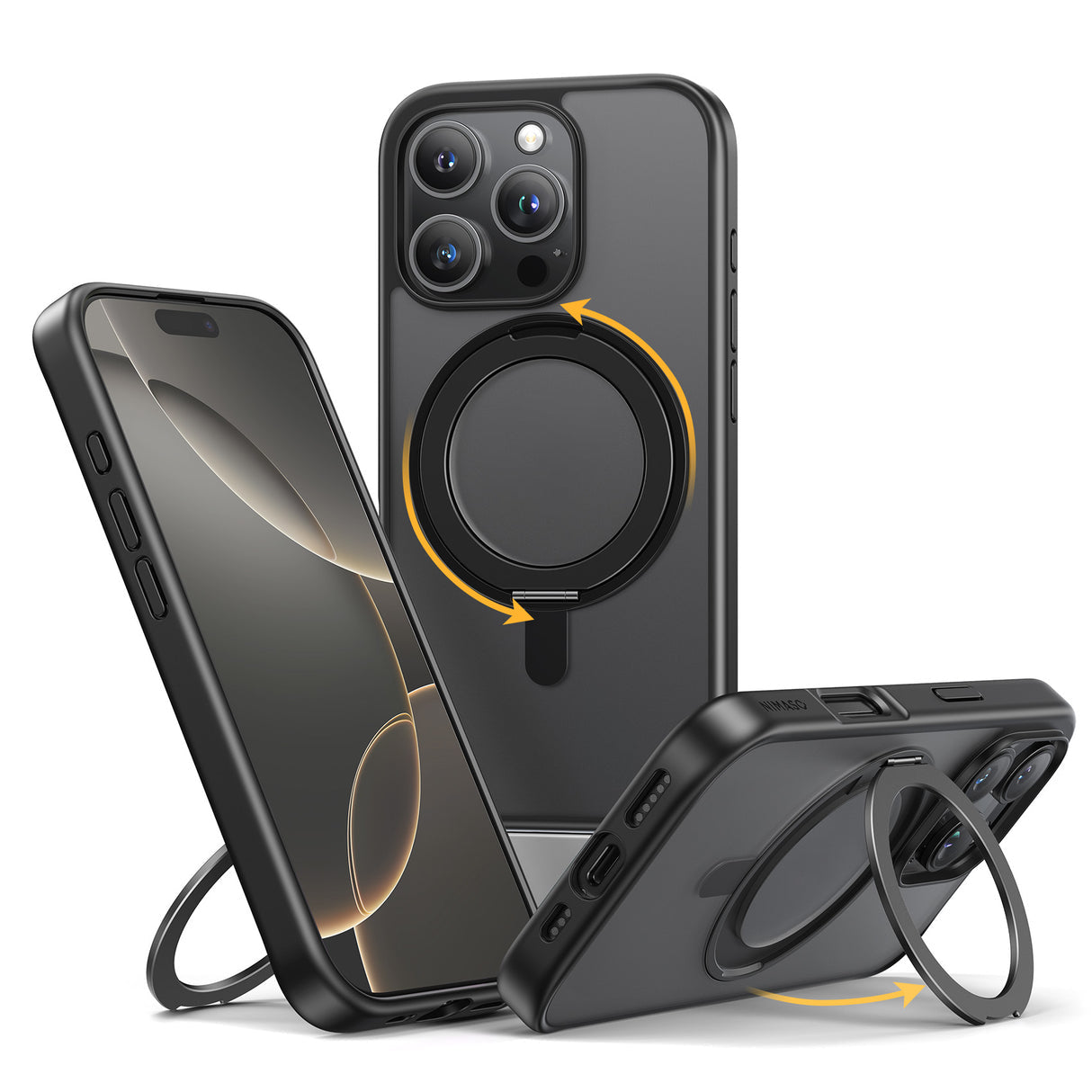 iPhone 16Pro用ケース MagSafe対応 360°回転スタンドケース