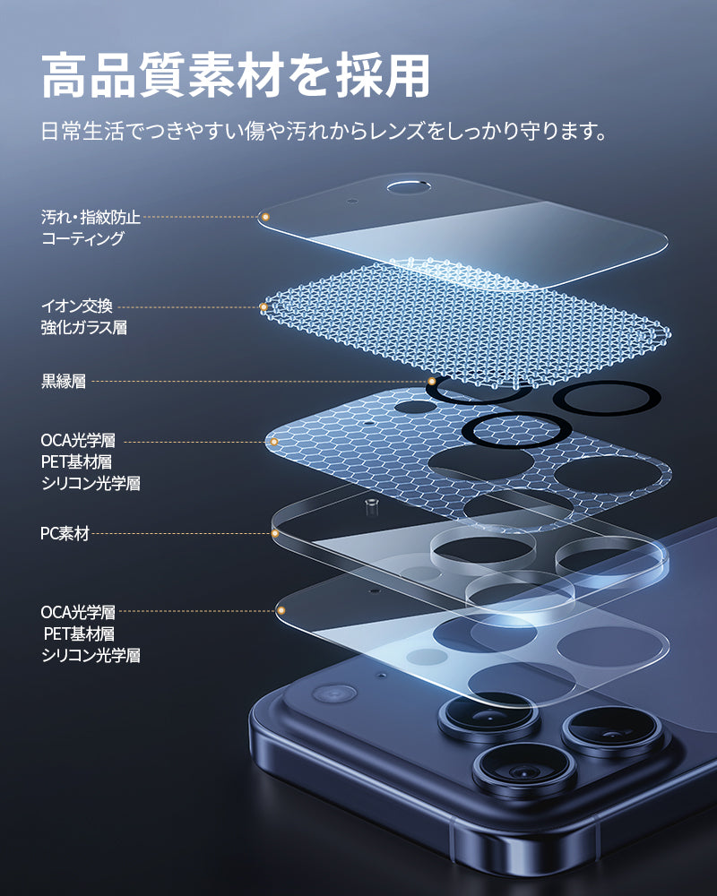NIMASO iPhone 17 Air 対応 カメラレンズフィルム 黒縁 強化ガラス