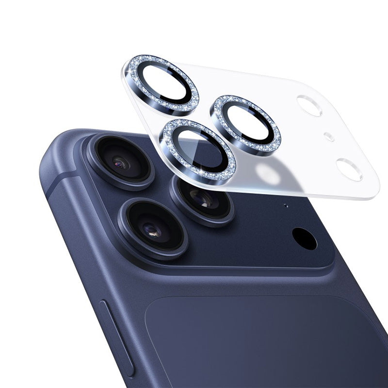 NIMASO カメラフィルム iPhone 17/Pro/Pro Max 対応 アクリル+キラキラ 全面保護 黒縁取り 9H強化ガラス 耐衝撃 1枚セット