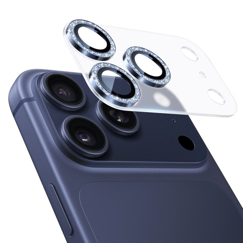 NIMASO カメラフィルム iPhone 17/Pro/Pro Max 対応 アクリル+キラキラ 全面保護 黒縁取り 9H強化ガラス 耐衝撃 1枚セット