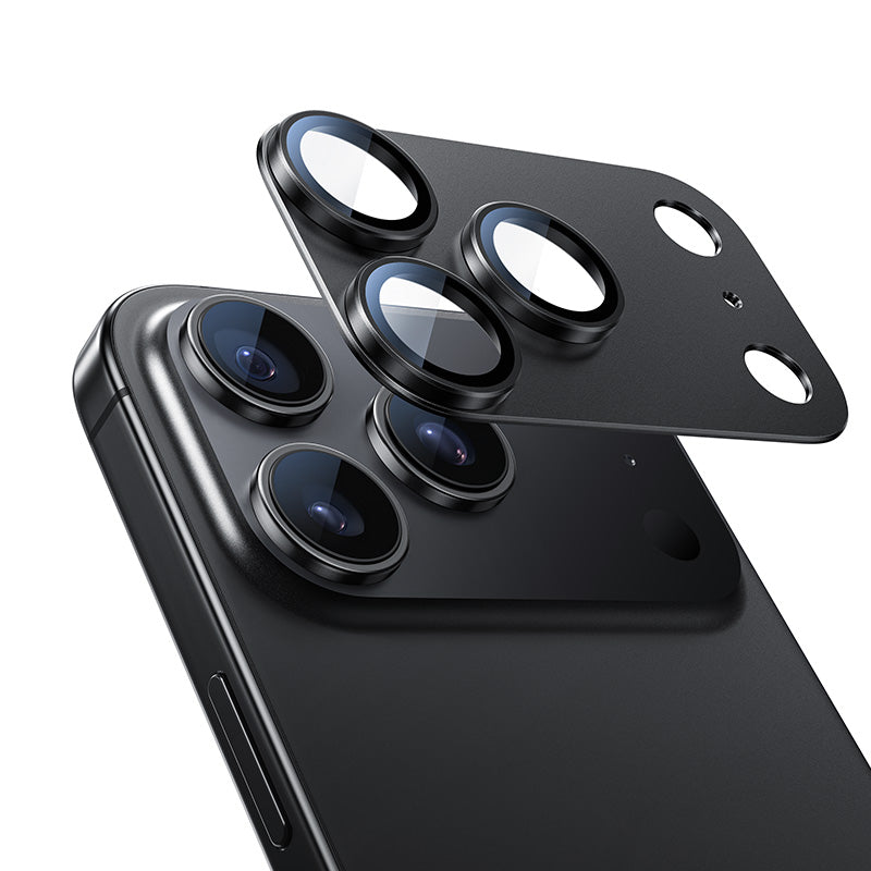 NIMASO iPhone 17/17 Pro/Pro Max/Air用 カメラフィルム アルミ合金+9H強化ガラス 全面保護 黒縁取り 耐衝撃 ガイド枠付き