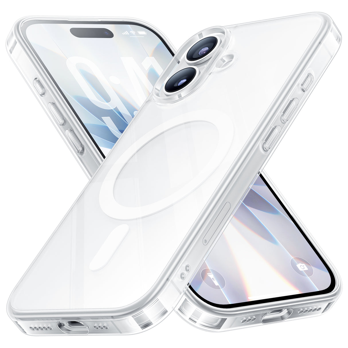 NIMASO iPhone 17/Pro/Pro Max用 スマホケース MagSafe対応 背面強化ガラス クリア/マット 黄変防止 ストラップホール付き(氷晶シリーズ)