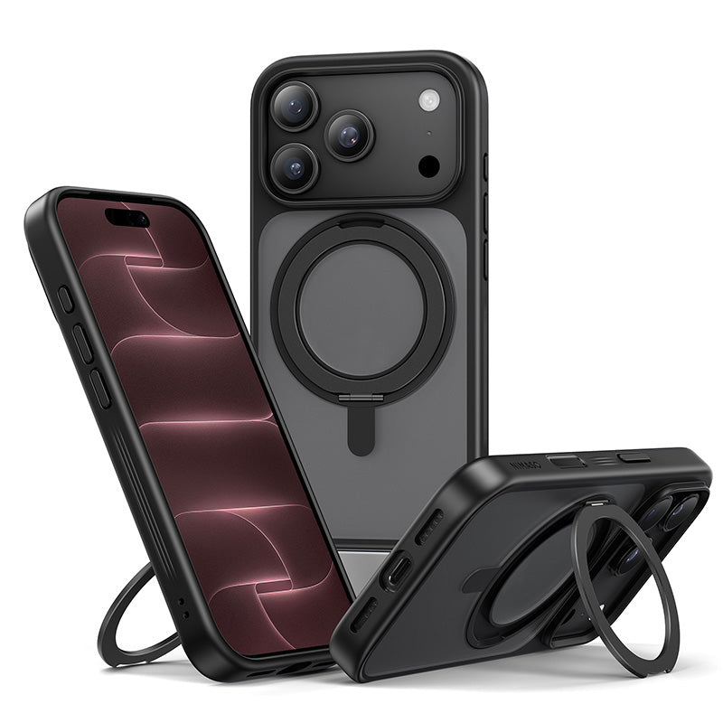 NIMASO 360° Rotating Stand Case for iPhone 17/Pro/Pro Max/Air, MagSafe Compatible, Matte, Anti-Fingerprint, and Shockproof (Kuroba Series)