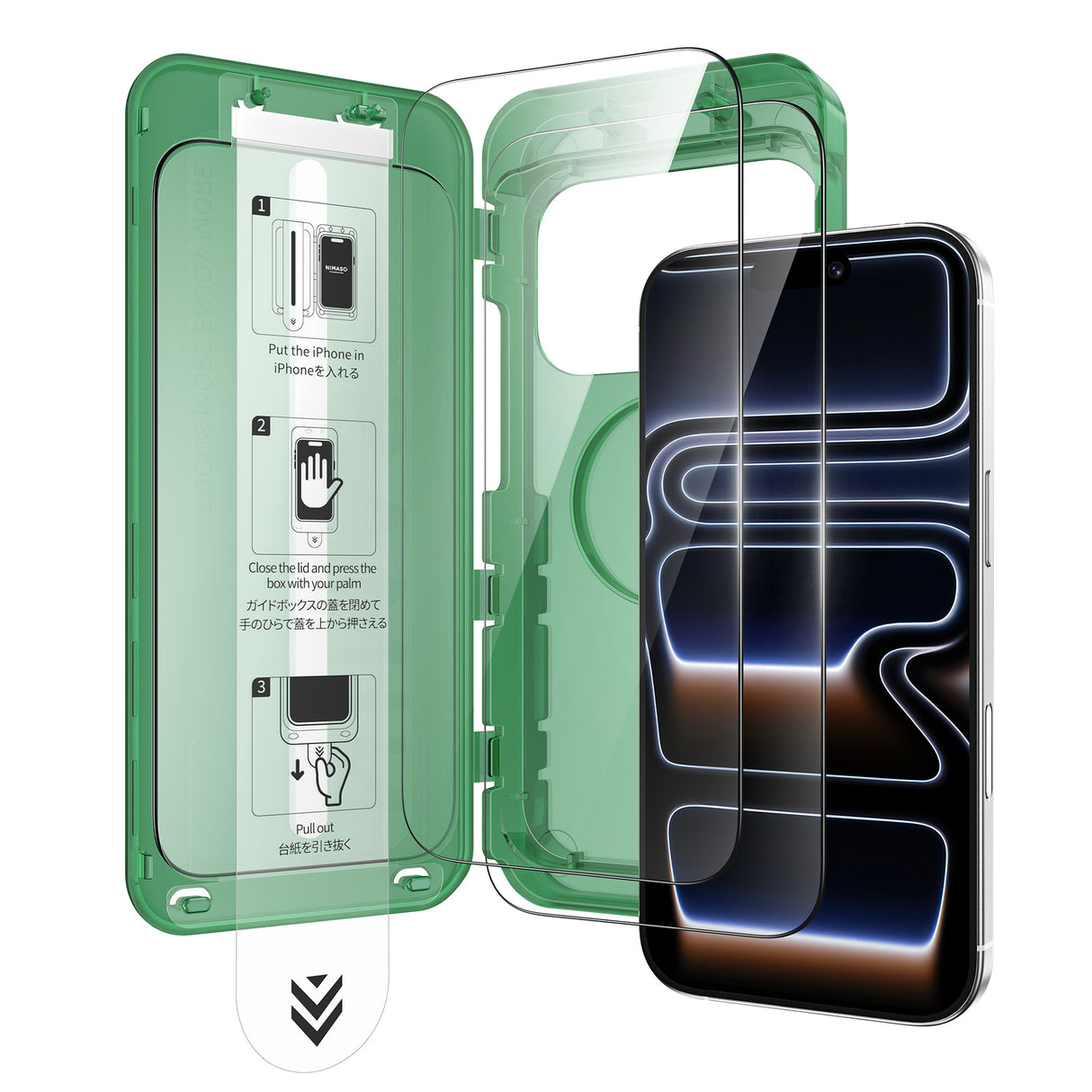 【バリ楽Box-Lite】強化ガラスフィルム ARコーティング 宇宙航空材料 強化極細黒縁 全面保護 高画質 反射防止 キズ防止 耐衝撃 高感度タッチ ガイド枠付き iPhone 17シリーズ用