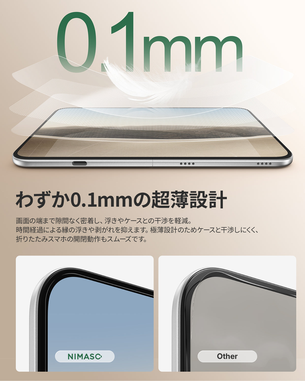 「バリ楽Roller」スライドローラー式 内側保護フィルム iPhone Duo用 インナーディスプレイフィルム メイン画面 高感度タッチ 折り畳み干渉なし 指紋防止 自動除塵 貼り付け簡単 ガイド枠付き 2枚セット