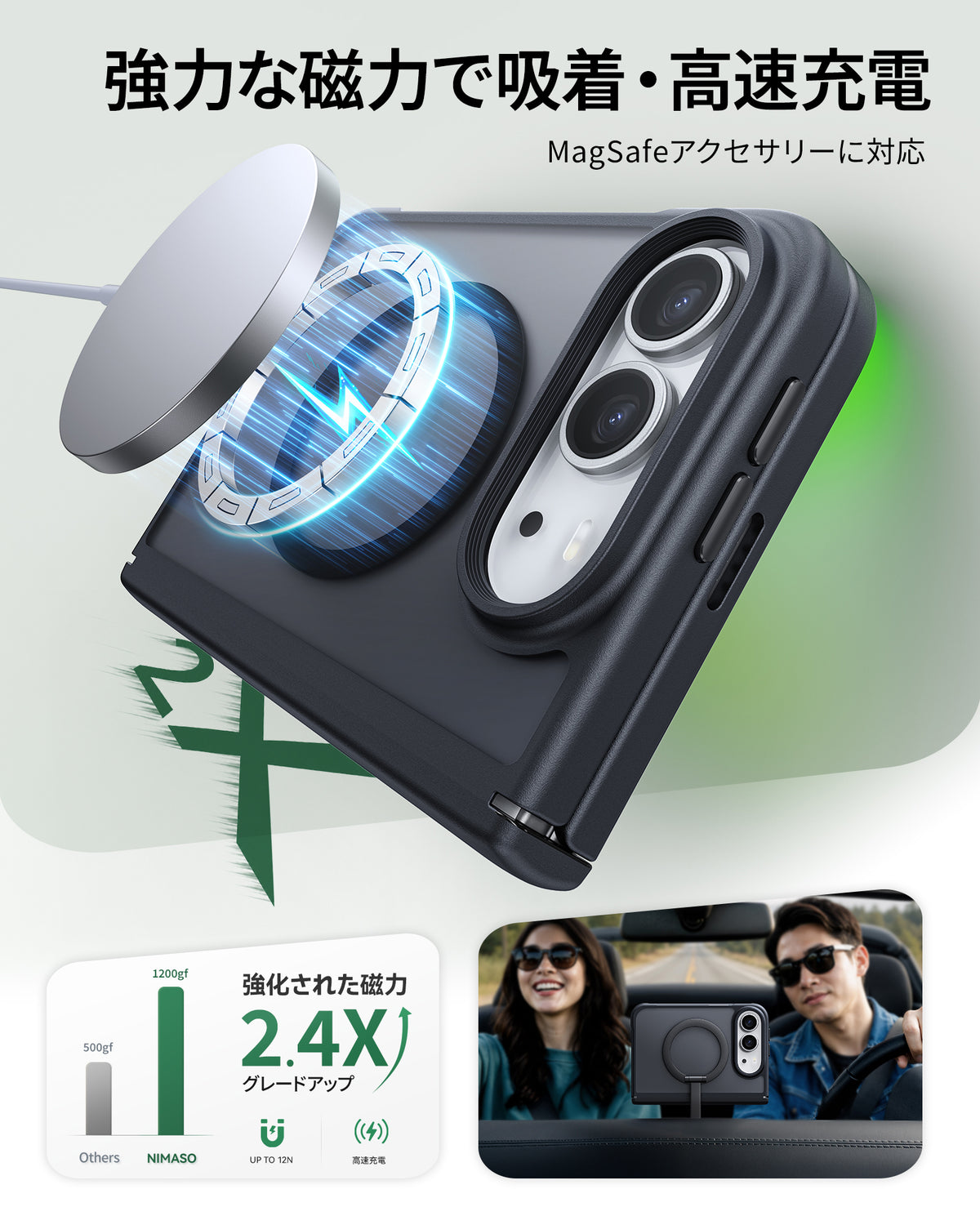 【黒羽シリーズ】半透明マットケース MagSafe対応 iPhone Duo用 指紋防止 耐衝撃 軽量薄型 セパレート構造