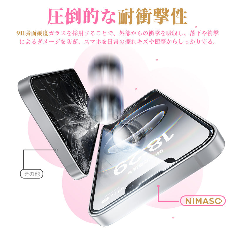 【桜咲く限定】NIMASO iPhone 17e/16e/14/13 Pro/13 強化ガラスフィルム アップグレード版[バリ楽Box」ガイド枠付き【2枚】