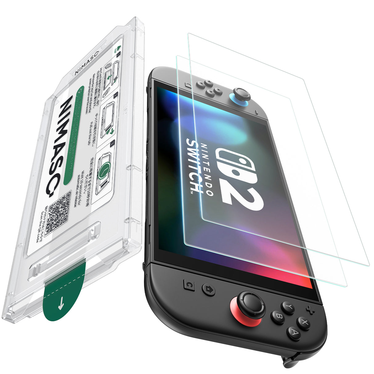 NIMASO アンチグレア Nintendo Switch 2用 ガラスフィルム サラサラ 反射防止 指紋防止 高感度タッチ 9H硬度 ガイド枠付き 2枚入り