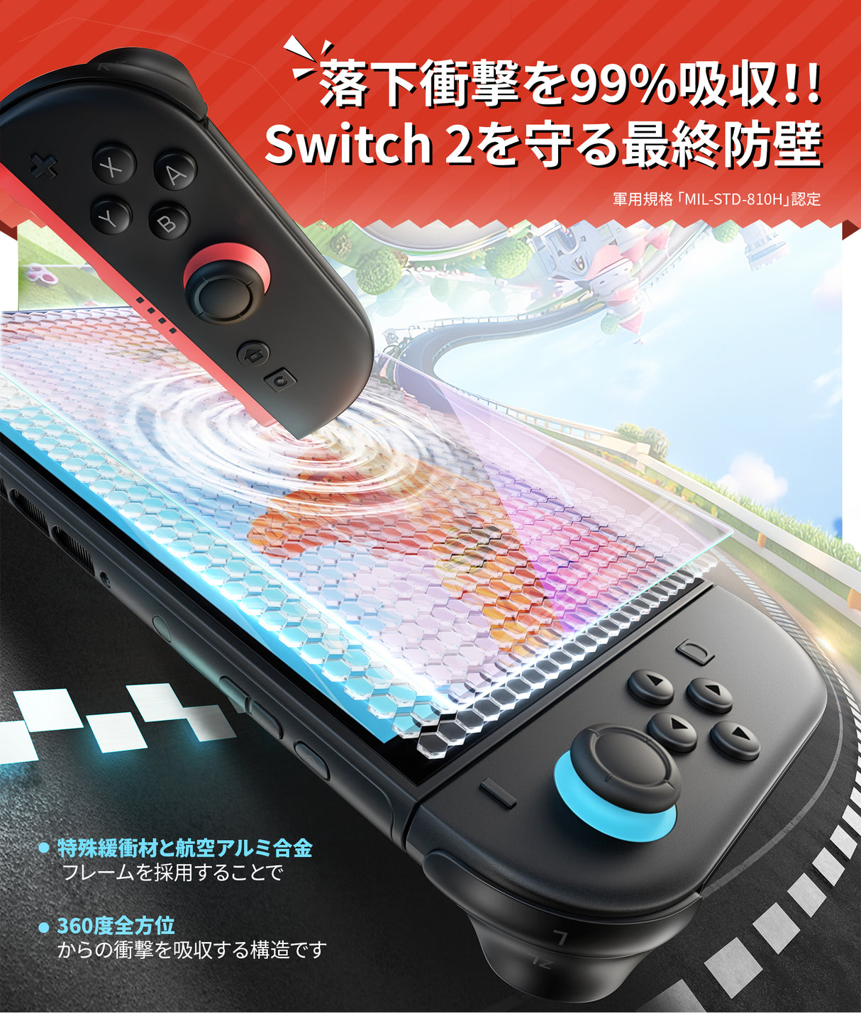 NIMASO ブルーライトカット Nintendo Switch 2用 保護フィルム 目の疲れ軽減 指紋防止 高感度タッチ 9H硬度 ガイド枠付き 2枚入り
