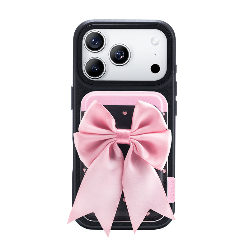 NIMASO MagSafe対応ウォレット カードケース リボン ブラック スマホ