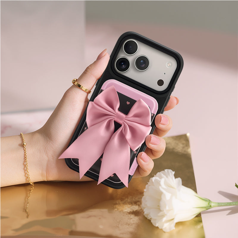 NIMASO MagSafe対応ウォレット カードケース リボン ブラック スマホ