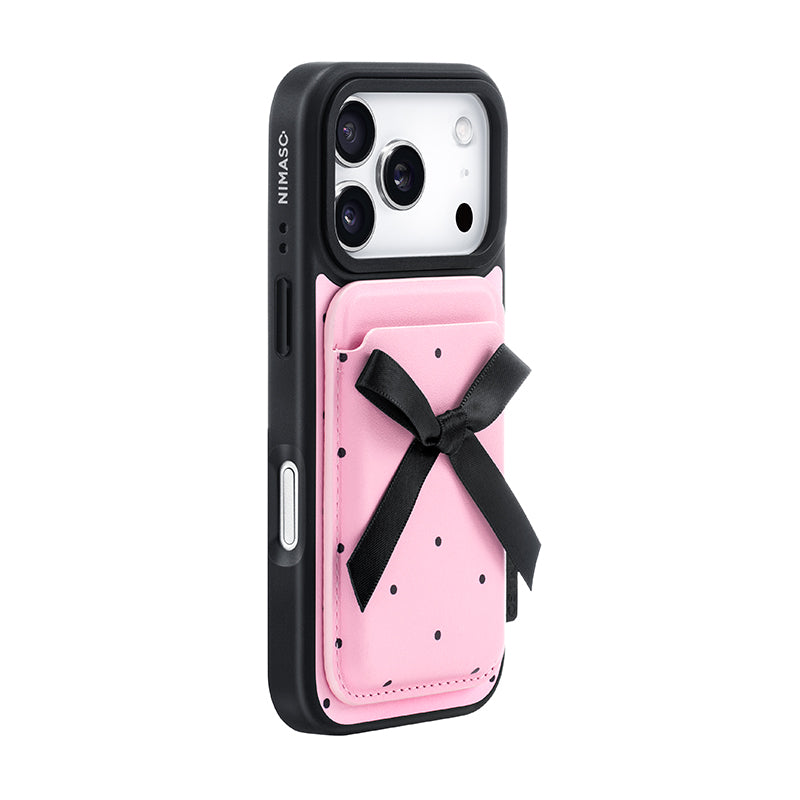 NIMASO MagSafe対応ウォレット カードケース リボン ピンクスマホ