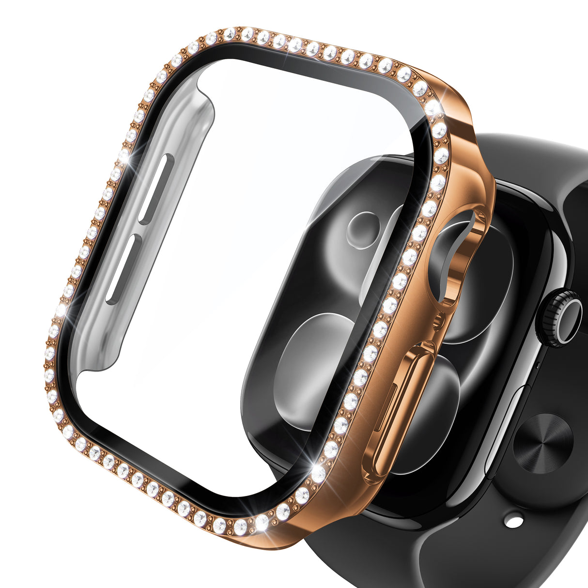NIMASO Apple watch 11/10/9/8/7/6/5/4/SE3/SE2/SE 対応 キラキラ保護カバー＋ガラスフィルム 一体型 防水防塵 1点セット