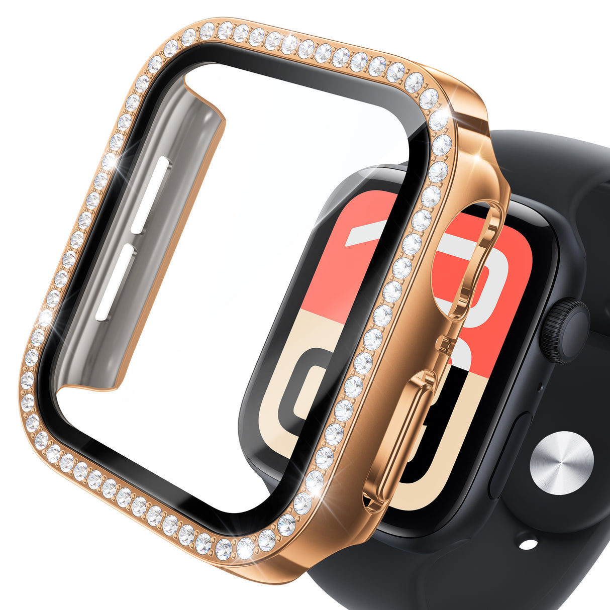 NIMASO Apple watch 11/10/9/8/7/6/5/4/SE3/SE2/SE 対応 キラキラ保護カバー＋ガラスフィルム 一体型 防水防塵 1点セット