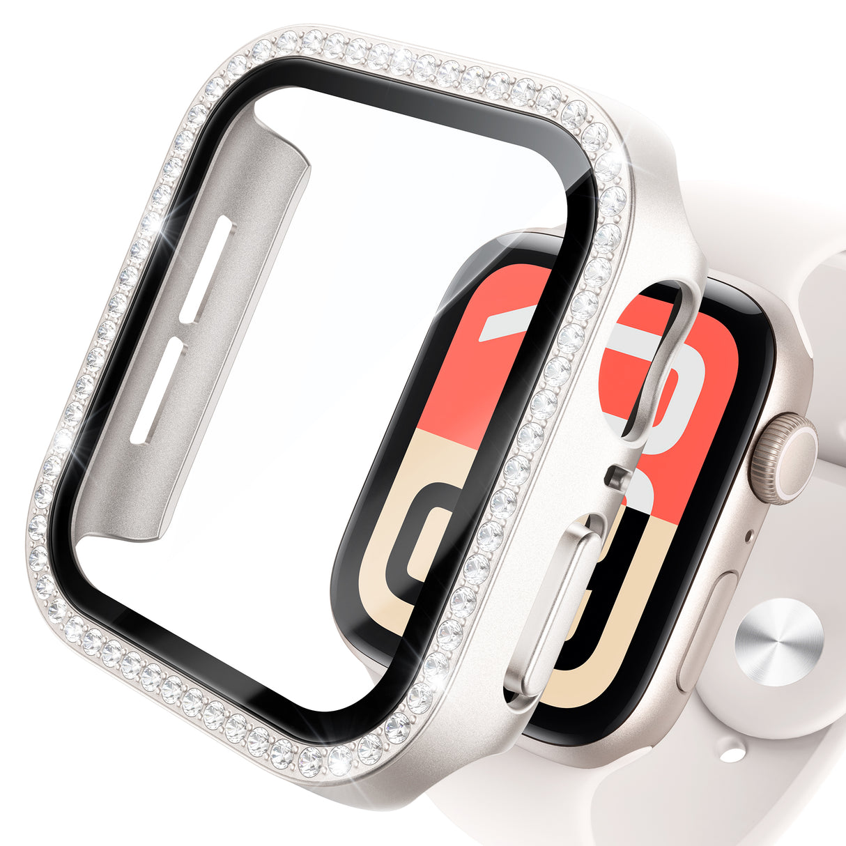 NIMASO Apple watch 11/10/9/8/7/6/5/4/SE3/SE2/SE 対応 キラキラ保護カバー＋ガラスフィルム 一体型 防水防塵 1点セット