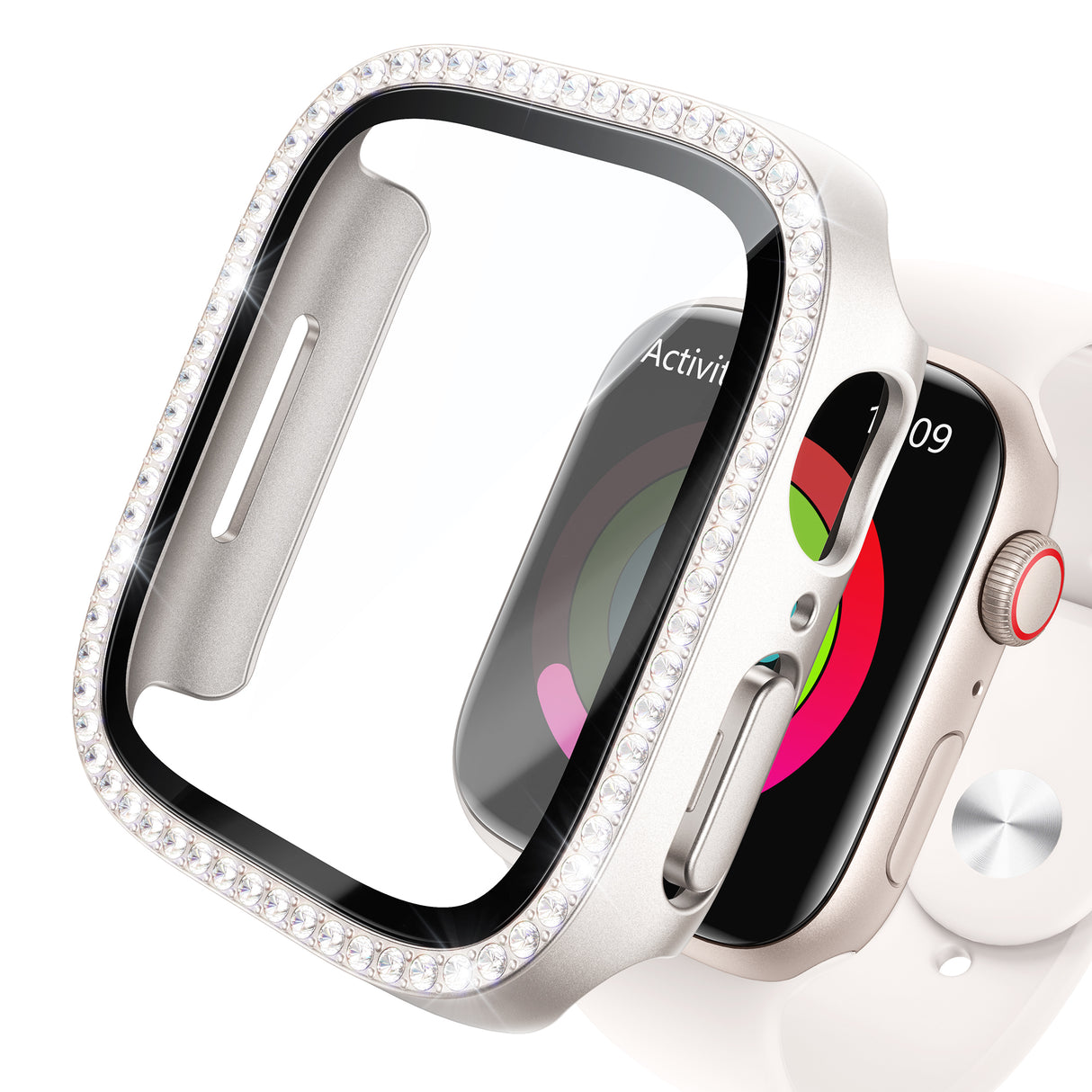 NIMASO Apple watch 11/10/9/8/7/6/5/4/SE3/SE2/SE 対応 キラキラ保護カバー＋ガラスフィルム 一体型 防水防塵 1点セット