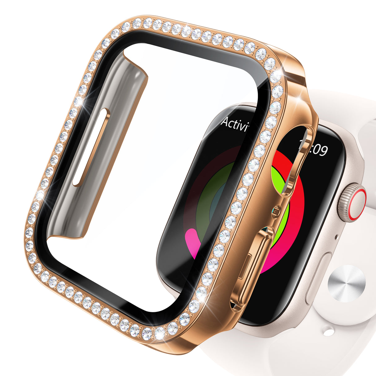 NIMASO Apple watch 11/10/9/8/7/6/5/4/SE3/SE2/SE 対応 キラキラ保護カバー＋ガラスフィルム 一体型 防水防塵 1点セット