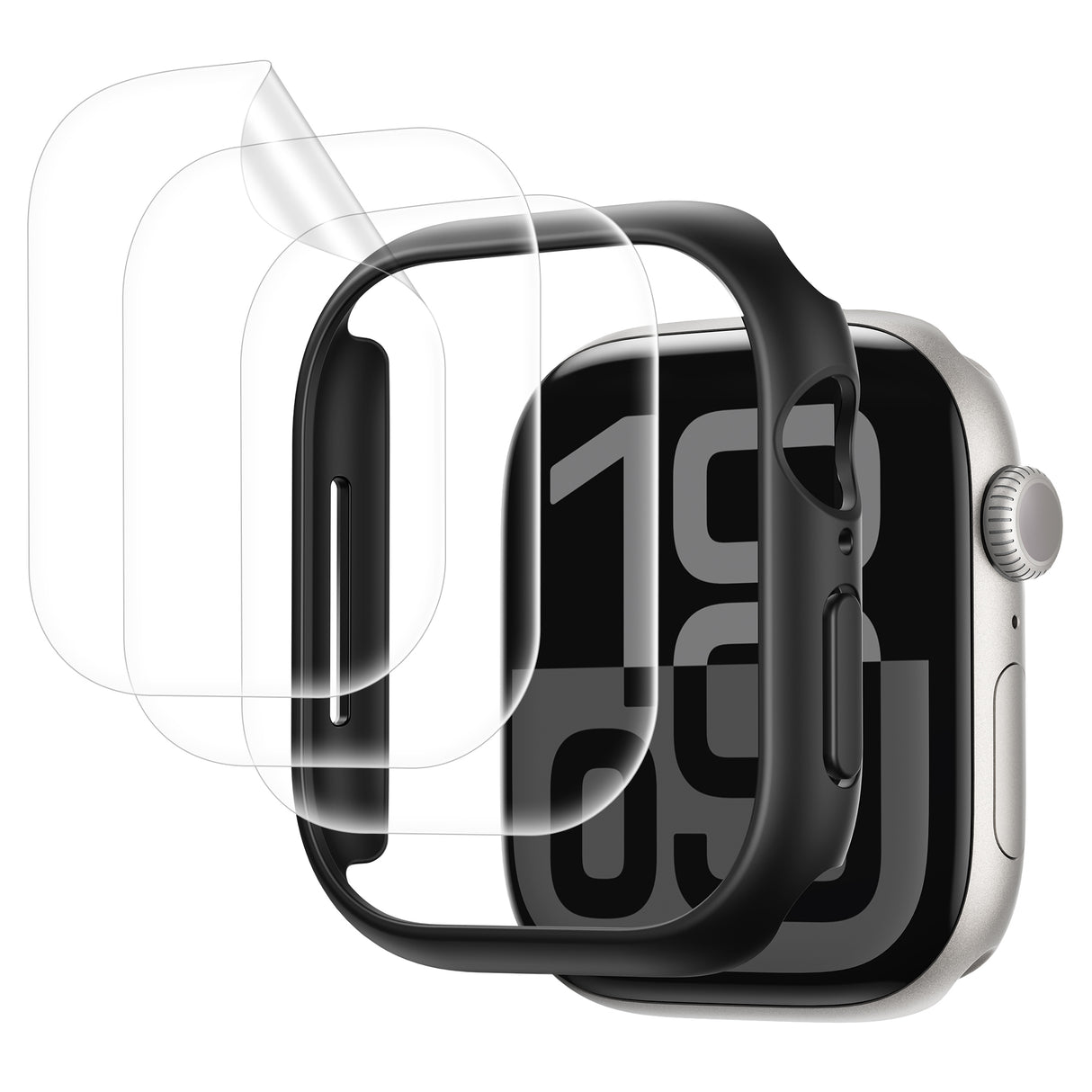 NIMASO Apple Watch Series 11/10/9/8/7 42/45/46mm用保護カバー 保護フィルム付き【3枚組】軽量 側面衝撃防止 高感度タッチ 指紋防止 気泡レス