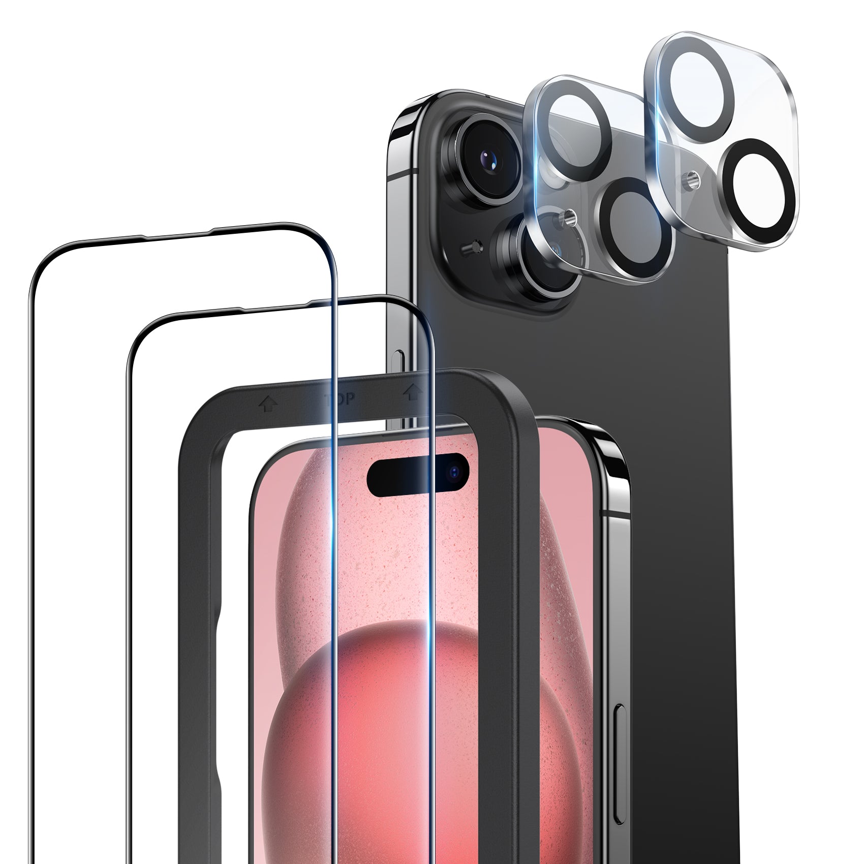 NIMASO iPhone 15/Plus/Pro用 ガラスフィルム (2枚) + カメラ