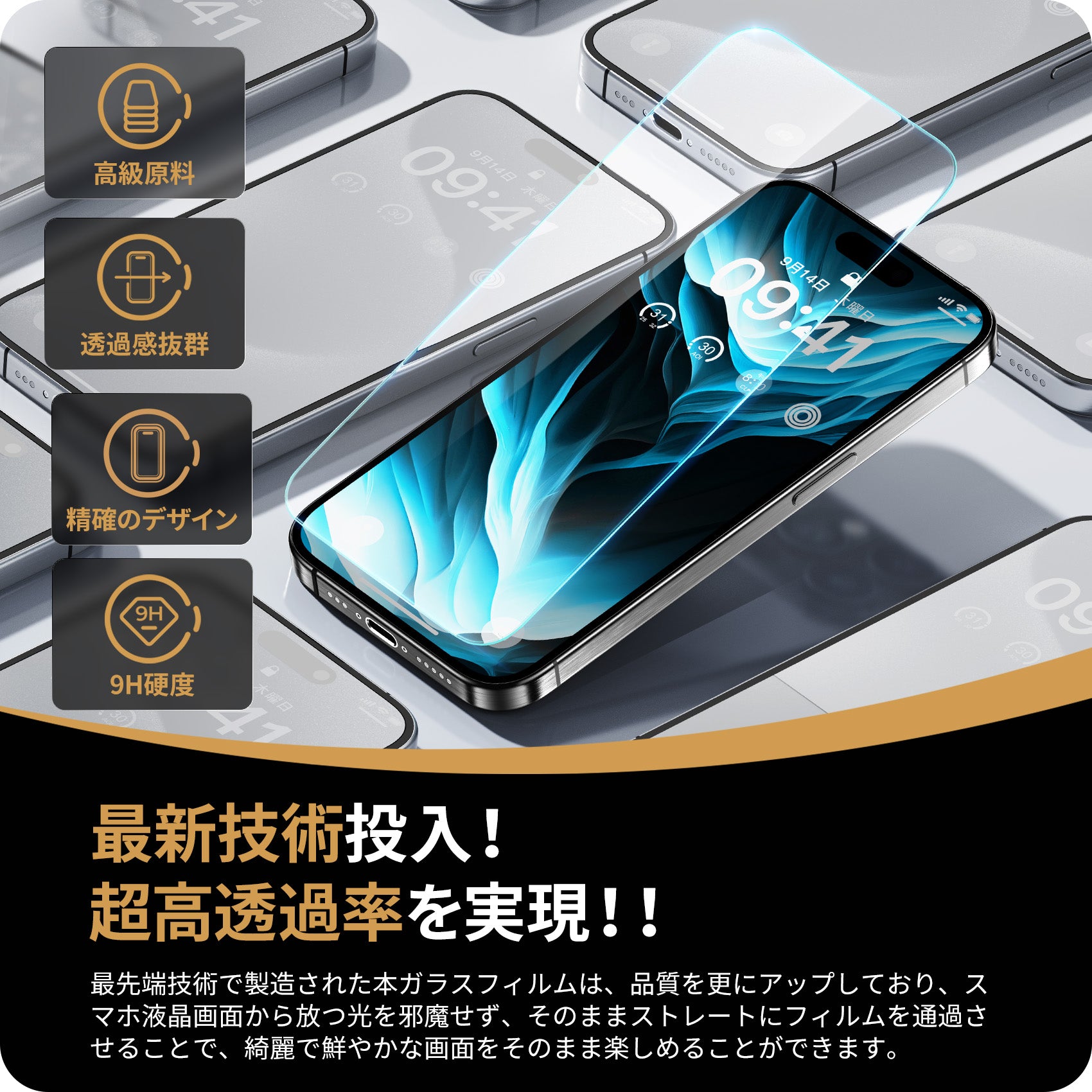 NIMASO iPhone 15/Pro/Pro Max用 ガラスフィルム 高透過・低反射