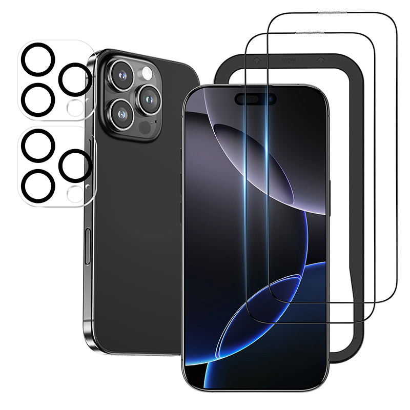 NIMASO iPhone 16 Pro/Pro Max用 強化ガラスフィルム(2枚)+カメラ