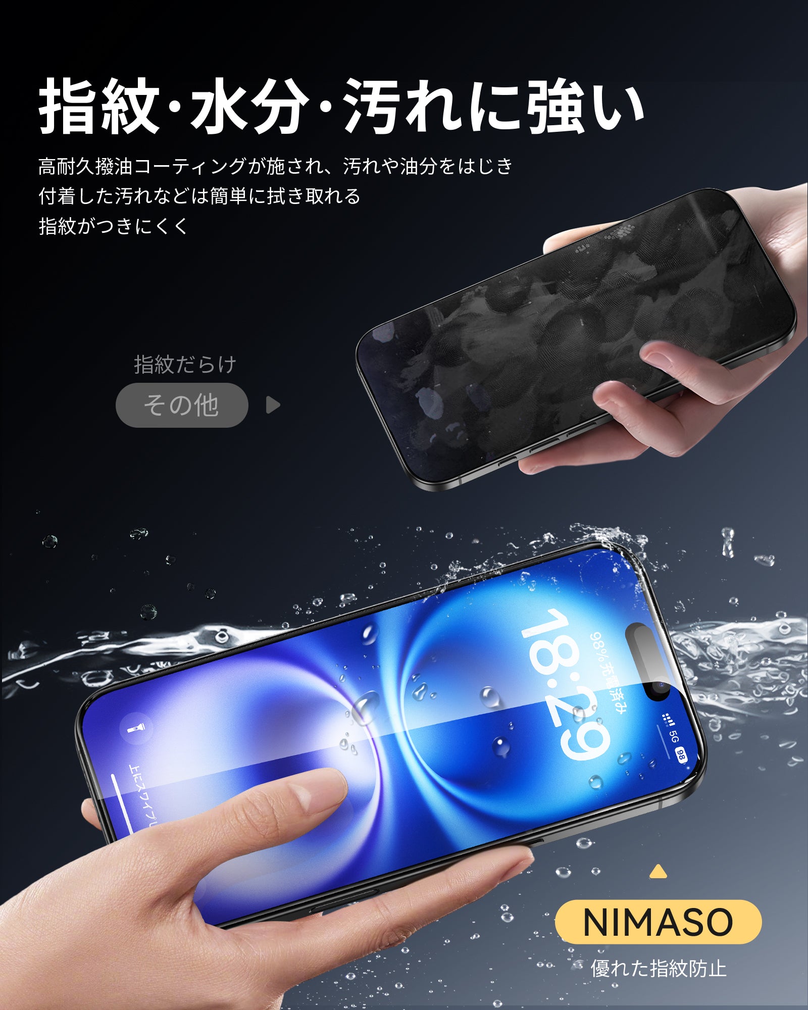 NIMASO iPhone 16用 28°覗き見防止 ガラスフィルム ガイド枠付き【2枚】