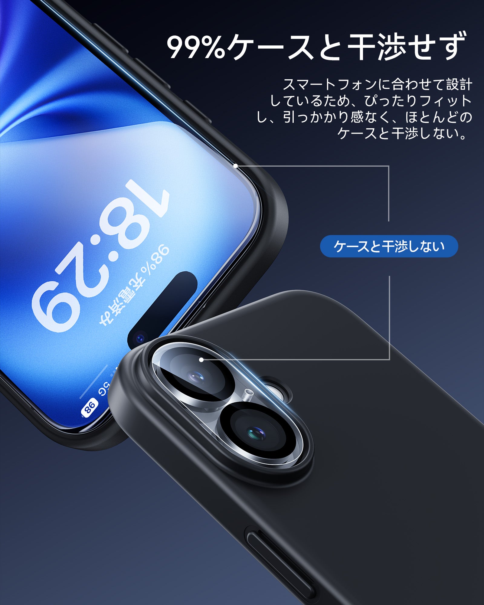 NIMASO iPhone 16/Plus用 強化ガラスフィルム(2枚)+カメラ