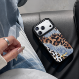 NIMASO iPhone 17/Pro/Pro Max/Air用 ケース MagSafe対応 かわいい おしゃれ 耐衝撃 ワイヤレス充電対応 スマホケース （ワイルドシリーズ）デニム×レオパード